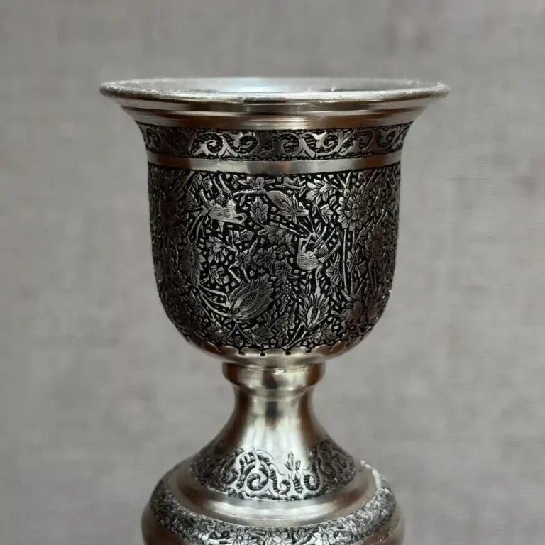 شمعدان نقره تک شاخه گل و مرغ ریزقلم اعلا